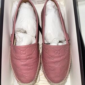 Gucci Signature Rose Baby Pink Calfskin Leather Espadrilles 38.5